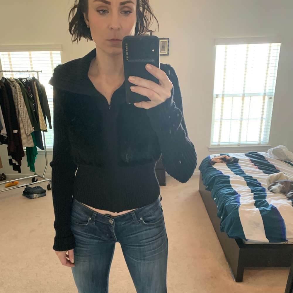 BCBG Max Azria fur front sweater